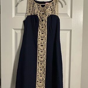 Lilly Pulitzer Blue and Gold Embellished Sheath Dress